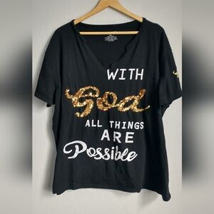 God All Things Are Possible Black T-Shirt with Gold Sequin Design T Shirt 3X